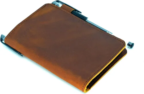 Vista 5 de Funda de cuero compatible con mini cuadernos Rite in the Rain, mini funda de cuaderno en espiral encuadernada en la parte superior, soporte