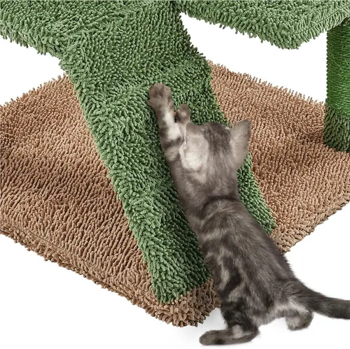 Vista 4 de Yaheetech Árbol para Gatos con Forma de Cactus, Torre de 54.5 Pulgadas con Rampa, Percha con Forma de Orejas de Animal, Postes Rascadores