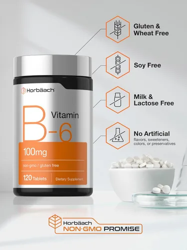 Vista 5 de Horbaach Vitamina B6 100mg 120 Tabletas Piridoxina HCl