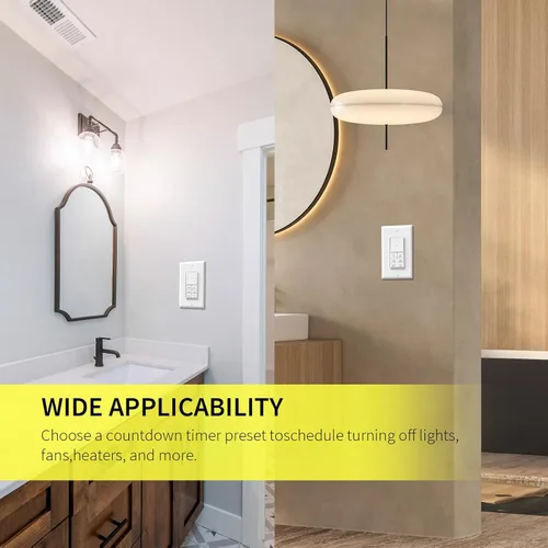 Vista 7 de Minoston Interruptor de luces de temporizador, 1-60 minutos, temporizador de pared de cuenta regresiva para ventiladores de baño, calentadores