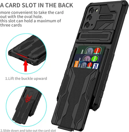 Vista 3 de Asuwish Funda de teléfono para Samsung Galaxy Note 20 Glaxay Note20 5G con protector de pantalla de vidrio templado y soporte para tarjeta de Negro