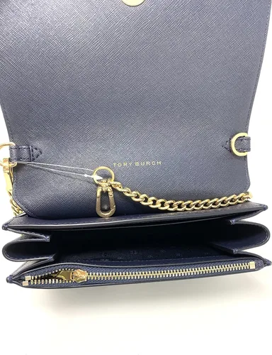 Vista 4 de Tory Burch Emerson 82328 - Bolso cruzado con cadena de botones a presión para mujer Tory Navy Blue S