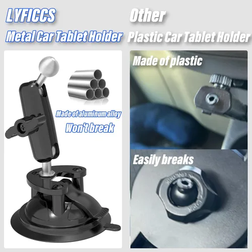 Vista 5 de Soporte para tablet de automóvil, brazo ajustable de metal duradero, soporte para tableta para parabrisas y salpicadero de automóvil, soporte