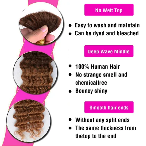 Vista 3 de Cabello humano trenzado para trenzas bohemias, rubio degradado T4/30, onda profunda a granel, micro trenzado, húmedo y ondulado, 18 pulgadas