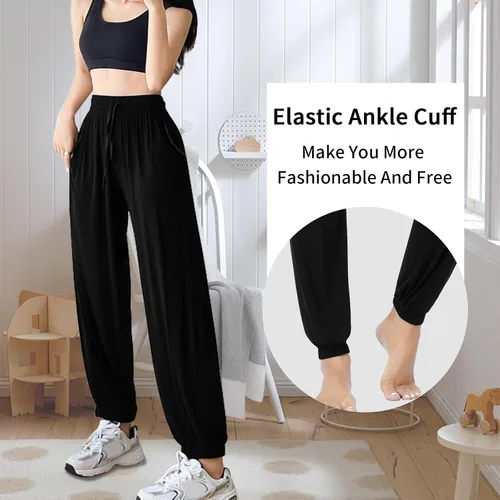 Vista 3 de ASIMOON Pantalones deportivos para mujer con bolsillos, ligeros, holgados, casuales, cómodos, elásticos, para yoga, correr, entrenamiento, descanso