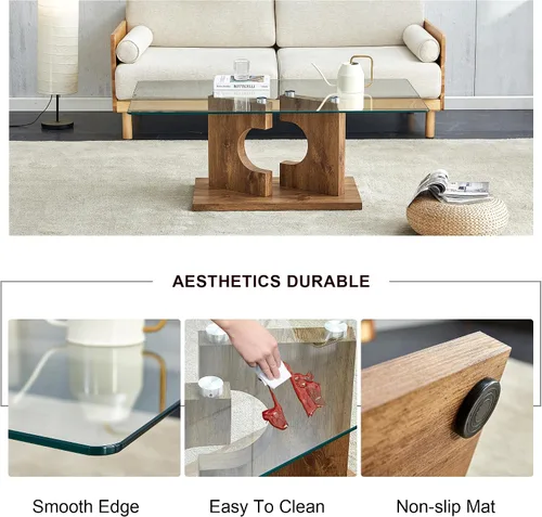 Vista 8 de Mesas de centro de cristal para sala de estar, mesa central rectangular moderna de 47.2 pulgadas, mesa de cóctel minimalista con parte superior