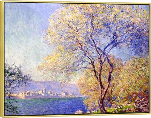 Vista 10 de Wieco Art Lienzo decorativo Monet Antibes Seen from The Salis Garden con marco dorado, impresión HD de 16 x 12 pulgadas, listo para colgar