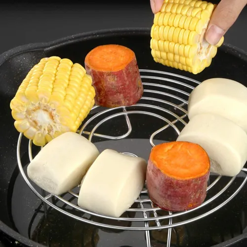 Vista 4 de Estante de vapor de acero inoxidable con patas altas, estante de refrigeración redondo multiusos para cocinar al vapor, hornear y cocinar, 7.67 x