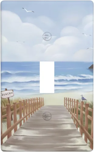 Vista 7 de Cubierta para placa de pared con diseño de océano de playa, cubierta de interruptor de luz de 1 cuadrilla, placa frontal decorativa de mar