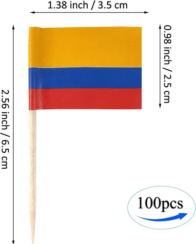 Vista 2 de JBCD Banderas colombianas de palillo de dientes de Colombia Mini para cupcakes (100 piezas)