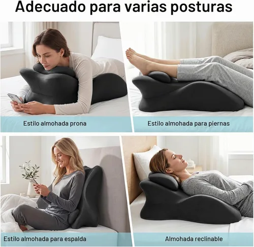 Vista 6 de cjc Almohada de cuña de espuma viscoelástica, almohada de lectura ergonómica para cama de dormir, almohada propensa para dolor de espalda con Negro