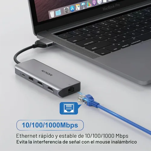 Vista 7 de MOKiN - Estación de acoplamiento para MacBook Pro, adaptador HDMI de doble monitor MacBook Pro/Air Adaptadores USB C 9 en 1 para MacBook Pro Air