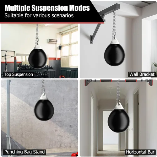 Vista 5 de GYMAX Saco de boxeo, bolsa de agua con inyector de agua y accesorios para colgar, bolsa de boxeo plegable resistente para gimnasio en casa,