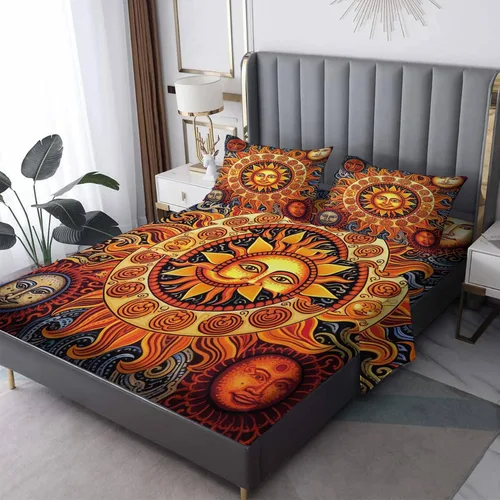Vista 9 de Sun Sheets tamaño individual – Sábanas estéticas celestiales de microfibra suave, bolsillo profundo, sábanas y fundas de almohada estampadas sin