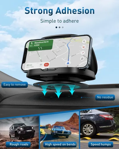 Vista 3 de Soporte de teléfono para automóvil, 360° giratorio para tablero de instrumentos horizontal y vertical, soporte de teléfono celular, lavable