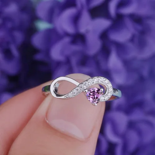 Vista 43 de Anillo Jo Wisdomo de compromiso. de plata esterlina, con corazón e infinito, anillo de amistad, para ella