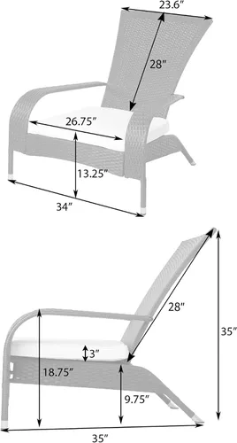 Vista 6 de Pacifico - Sillón de mimbre negro con cojín gris, para todas las estaciones, ligero, estilo Adirondack, duradero y elegante sillón para exteriores