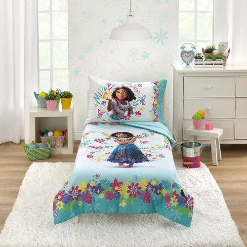 Vista 9 de Disney Ariel Sea Garden - Juego de cama para niños pequeños de 4 piezas - Edredón, sábana bajera, sábana encimera, funda de almohada reversible