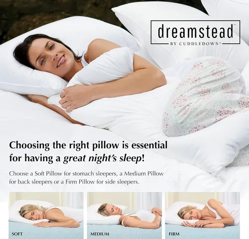 Vista 4 de Cuddledown Dreamstead 600 Fill Power Almohada Plumón blanco europeo Carcasa 100% algodón, rayas de damasco Hipoalergénica Hecha a mano