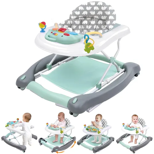 Vista 12 de Andador de bebé plegable 5-en-1 de Pawtong - Balancín, centro de actividades, saltarín, asiento de caminador, andador con empuje - Ruedas traseras