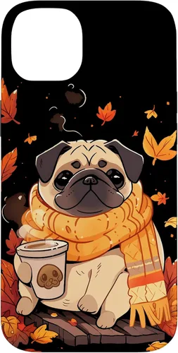 Vista 15 de Pug Fall Autumn Leaves Pumpkin Spice Latte Dog Kawaii Case for iPhone 17