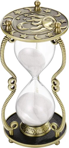 Vista 8 de SuLiao Reloj de arena temporizador de 60 minutos: reloj de arena de latón con grabado de sol y luna, reloj de arena de metal negro de 60 minutos