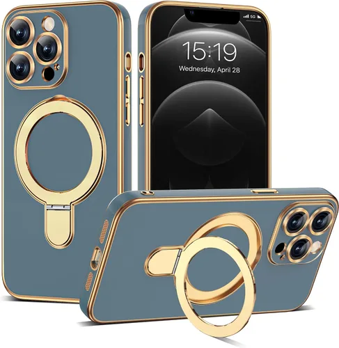 Vista 26 de Funda compatible con iPhone 12 con soporte de anillo magnético invisible [compatible con Mag-Safe] [Protector completo de lente de cámara] Funda