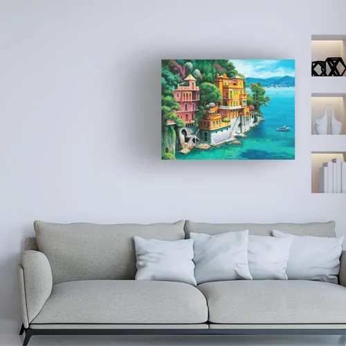 Vista 2 de Trademark Fine Art Lienzo decorativo para pared, diseño de John Zaccheo "Domina Beach Portofino Italy", arte de pared para sala de estar, dormitorio