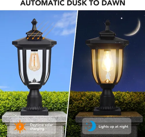 Vista 5 de ST4322Q1 - Luz solar para poste al aire libre, lámpara solar de anochecer a amanecer, luz de poste de aluminio impermeable con montaje en muelle
