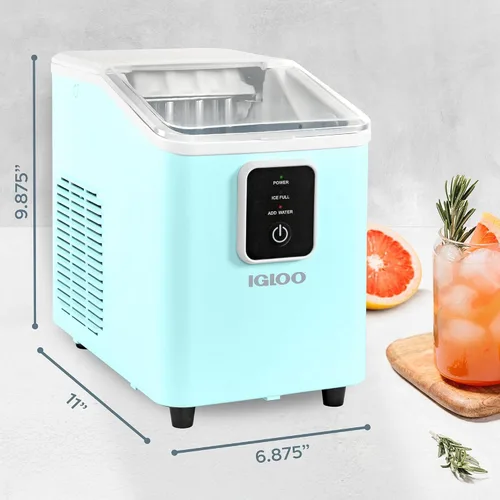Vista 9 de Igloo Máquina de hielo de encimera autolimpiante, compacta y portátil, crea 26 libras por día, 8 piezas listas cada 7-8 minutos, incluye pala