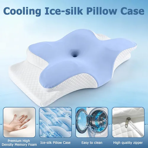 Vista 7 de Almohada cervical de espuma viscoelástica – Almohada ortopédica ajustable de contorno para soporte de cuello y hombros, inodora, apta para dormir