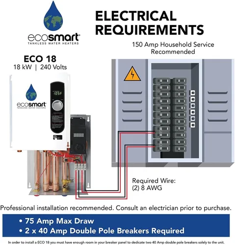 Vista 3 de EcoSmart ECO 18 - Calentador de agua eléctrico sin tanque, 18 KW a 240 voltios, con tecnología patentada de modulación automodulante, 17 x 14 x 3.5