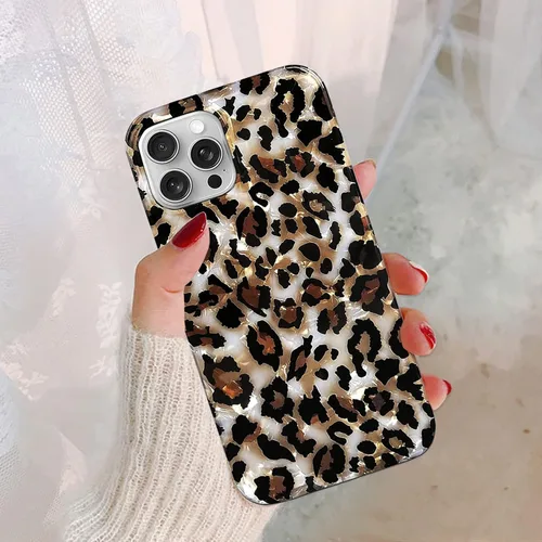Vista 4 de J.west - Funda compatible con iPhone 15 Pro Max de 6.7 pulgadas, elegante y transparente, con estampado de leopardo y guepardo, diseño nacarado