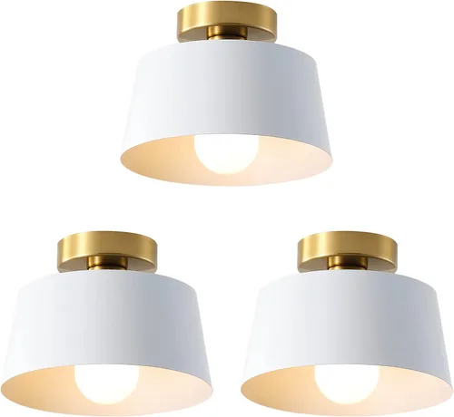 Vista 11 de Lámpara de techo, lámpara de techo para pasillo con placa dorada y pantalla blanca, lámparas de porche de estilo moderno y simple, montaje Blanco