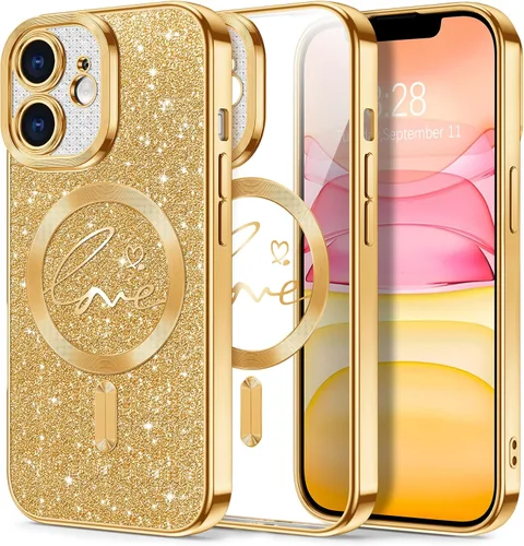 Vista 48 de Hython Funda para iPhone Air con purpurina, compatible con MagSafe Love Heart fundas magnéticas transparentes para teléfono para mujeres y niñas