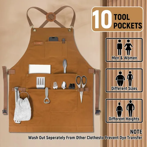 Vista 2 de Professional Chef Apron, 100% Cotton Canvas, Perfect for Cooking, Grilling, BBQ, and Kitchen Work, Durable & Stylish