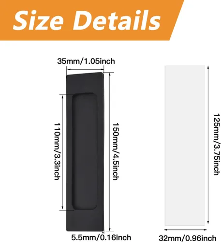 Vista 2 de Morobor Tiradores rectangulares autoadhesivos para puerta corredera, 2 unidades, aleación de aluminio negro mate, mango sin perforaciones