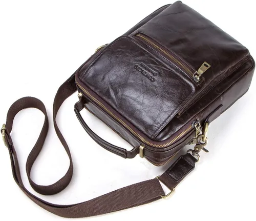 Vista 8 de Contacts Bolso bandolera de cuero para hombre, 9.7 pulgadas, iPad, vintage, de cuero auténtico, bolso de viaje para el trabajo, Café