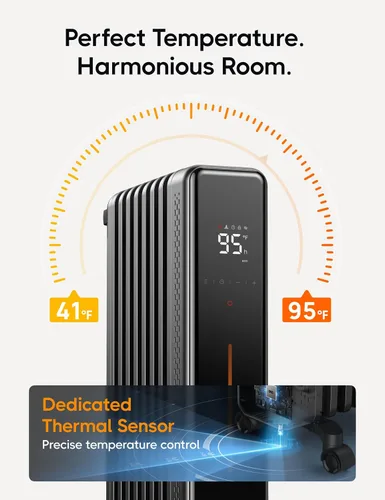 Vista 7 de DREO Calentador de radiador, calentador de radiador lleno de aceite con 8 protecciones de seguridad para uso en interiores, calentadores eléctricos
