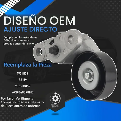 Vista 2 de Kit de tensor de correa de transmisión serpentina de aire acondicionado para automóvil 90K-38159 compatible con Cadillac Escalade 1999-2008