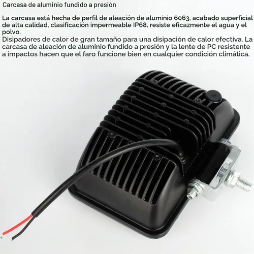 Vista 5 de Faros delanteros LED de 4 x 6 pulgadas, cuadrados, 12 V-24 V, blanco, aluminio