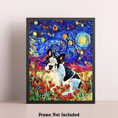 Vista 5 de Bestbuddy Pet 8X10 sin marco noche estrellada bulldog francés blanco negro animales amante familia paz amor pintura al óleo impresión arte impresión