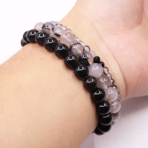 Vista 6 de UEUC - Pulseras Reiki, apilables, de piedras curativas, cristales, con dije del árbol de la vida, yoga y hoja de loto, contra la ansiedad