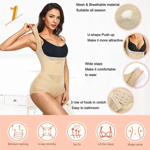 Vista 3 de RGAINON Body de entrenamiento de cintura para mujer, con control de abdomen, adelgazante, Fajas Colombianas, moldeador de cuerpo, busto abierto