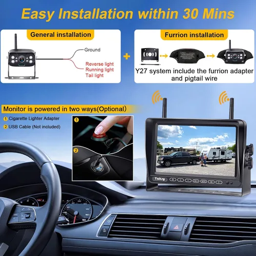 Vista 3 de Cámara de respaldo para RV inalámbrica plug and play: precableada para sistema Furrion, cámara de visión trasera de gran angular, grabación, visión