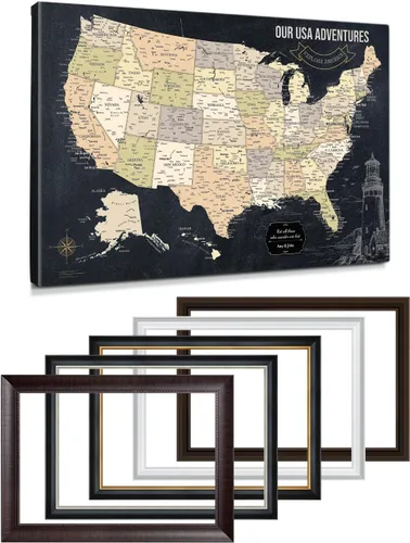 Vista 76 de IPIC - Lienzo con mapas de EE. UU. para decoración de pared, mapa con pin de empuje para marcar viajes, mapa de viaje impreso de EE. UU.