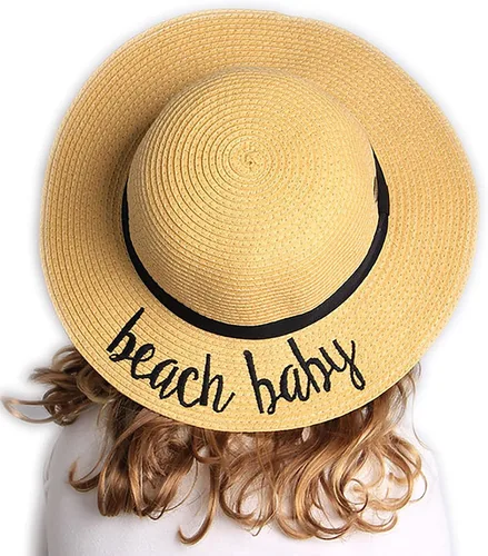 Vista 6 de Funky Junque Sombrero de sol para niñas, diseño cursivo bordado, ajustable, para playa