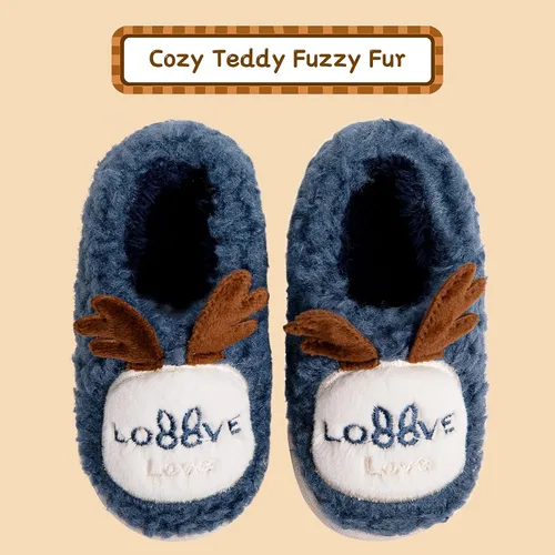 Vista 4 de Pantuflas de peluche de suela antideslizante ideales para el invierno, disponibles en diferentes colores y modelos de animalitos, para niños y niñas