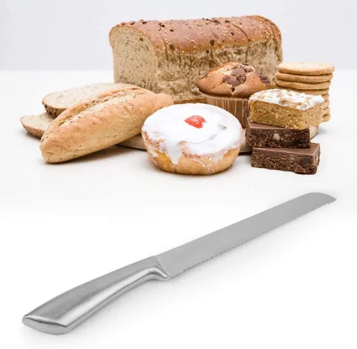 Vista 2 de TOPINCN Cuchillo de pan de acero inoxidable dentado cuchillo para hornear pastel pan cocina cortador herramienta de mano