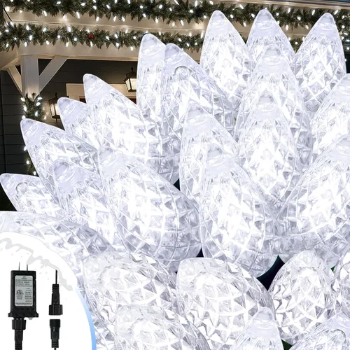 Vista 10 de Luces de cadena navideñas LED C6 conectables mejoradas de 250 LED multicolor, 82 pies, impermeables, luces centelleantes navideñas para exteriores